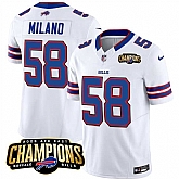 Men & Women & Youth Buffalo Bills #58 Matt Milano White 2023 F.U.S.E. AFC East Champions Ptach Stitched Jersey,baseball caps,new era cap wholesale,wholesale hats